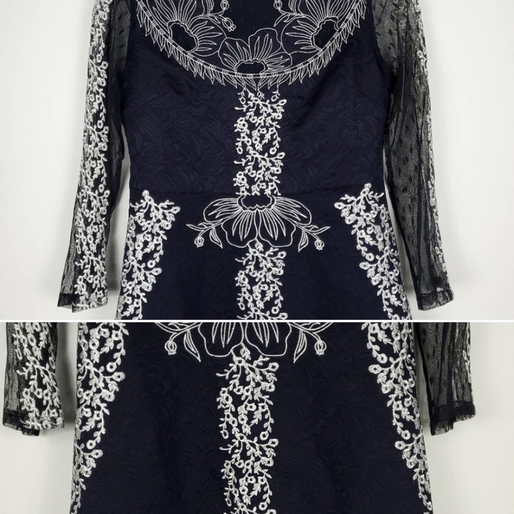 Chicwish Navy Hi-Low Embroidered Dress
